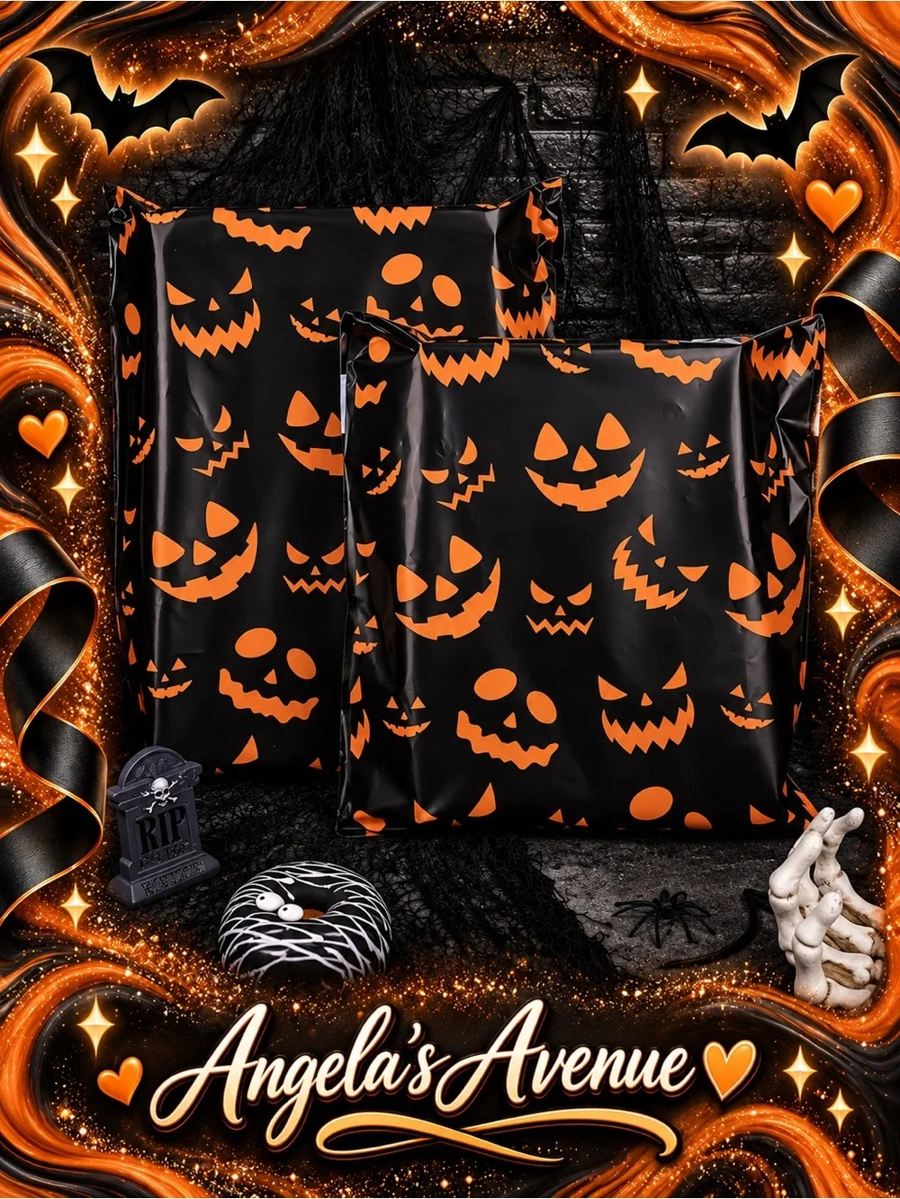 POLY MAILERS HALLOWEEN ORANGE PUMPKIN FACE (25 Pack) SIZE 10 × 13